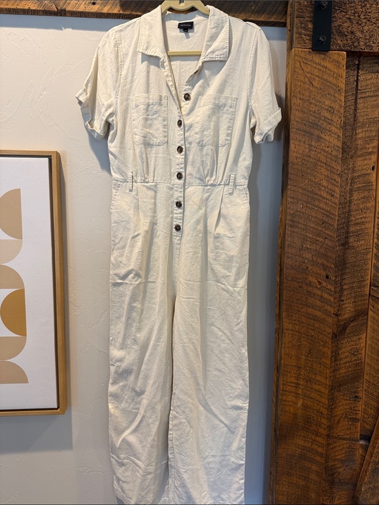 Who What Wear Pants - Who What Wear Cream button front jumpsuit Jumpsuit